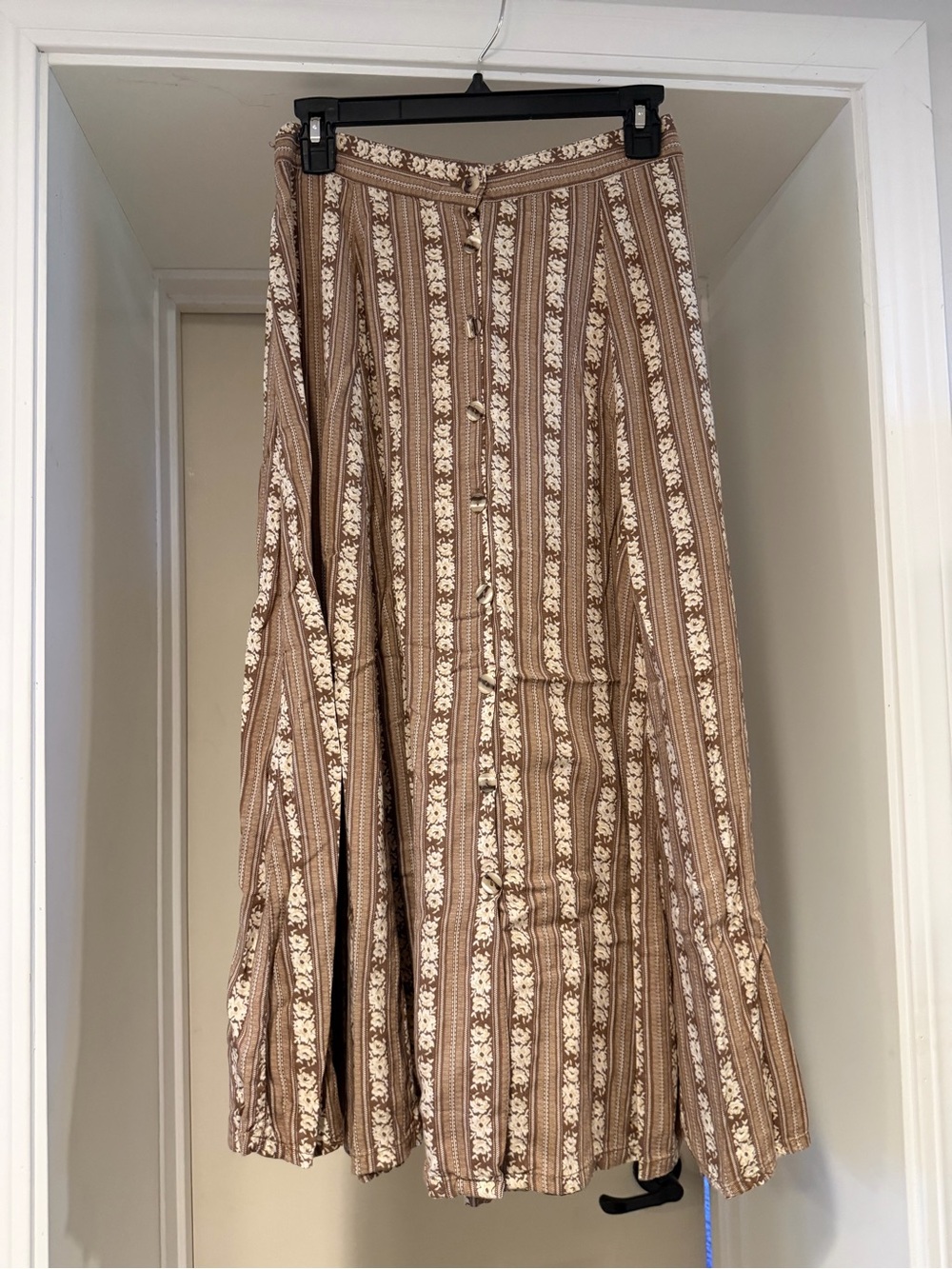 White Stag Brown and Cream Striped Floral Maxi Skirt